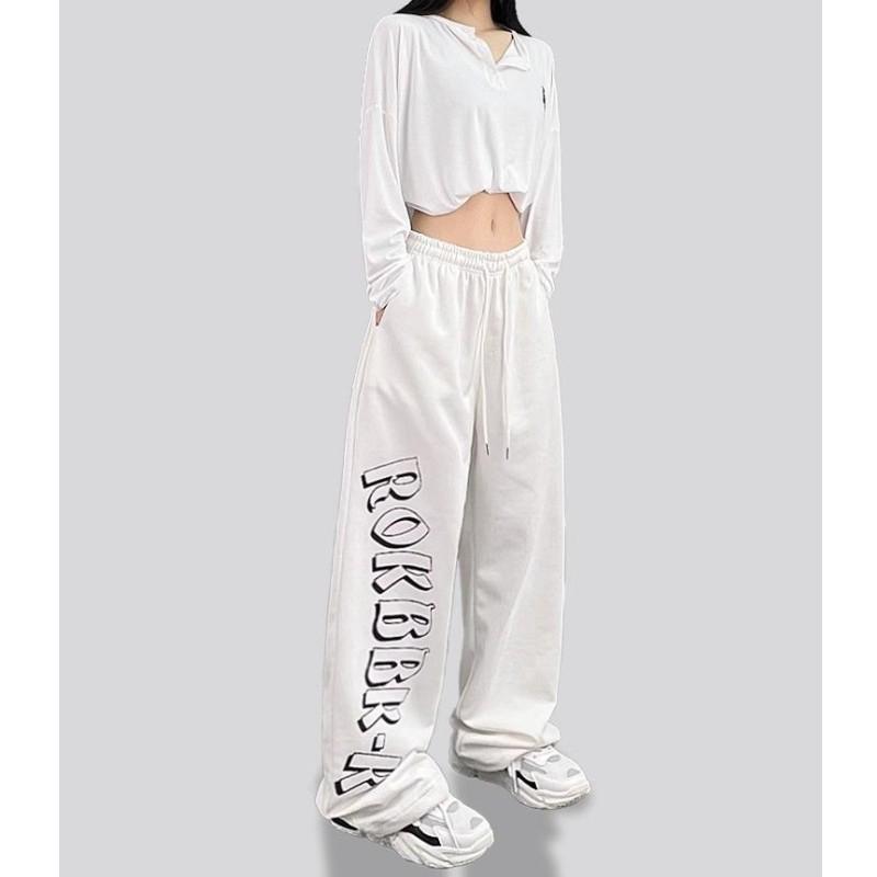 Dámské hip-hopové streetové taneční tepláky se stahovací šňůrkou: Trendy volné ležérní kalhoty s jazzovým potiskem