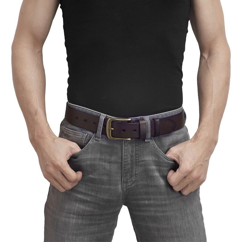 Retro Handmade Pure First-Layer Cowhide Belt, Versatile Copper Buckle Belt, Men'S Genuine Leather Trendy Pin Buckle, Middle-Aged And Young Pants Belt