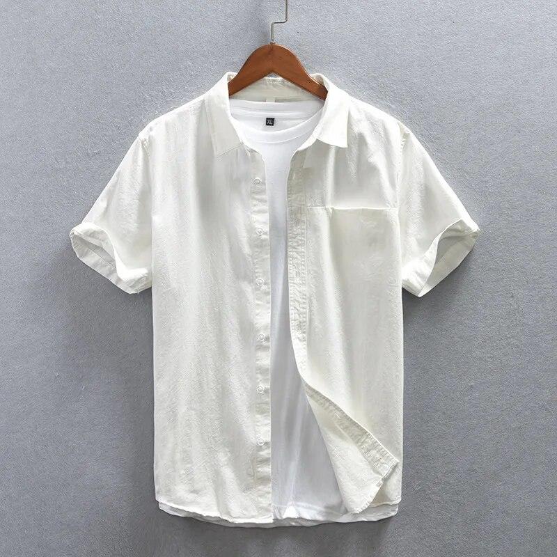 Summer Men Short Sleeve Shirts Daily Casual Loose Shirt Lapel Pure Cotton Button Up Shirt Simple Style Versatile Men's Tops