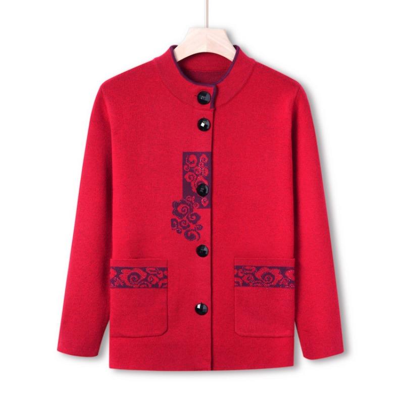 Middle-aged Knitted Sweater New Autumn Cardigan Jacket Year-old 0 Mother Sweater Old Man Lady Clothes