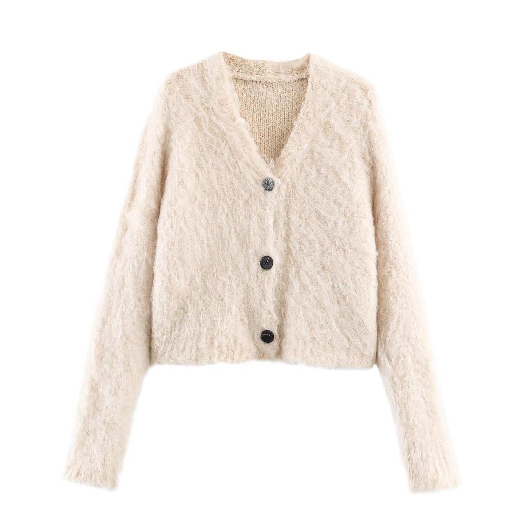 2026 Spring European & American Style Women's Long Fur Knit Cardigan