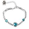 SCIONE Women Jewelry Fashion Ocean Blue Bangle Bracelet Rhinestone Love Heart Austrian Crystal