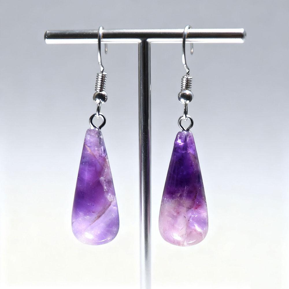 1pc Natural Stone Amethyst Green Aventurine Rose Quartz Tiger Eye Stone Pendant Earrings Bohemian Women's DIY Jewelry
