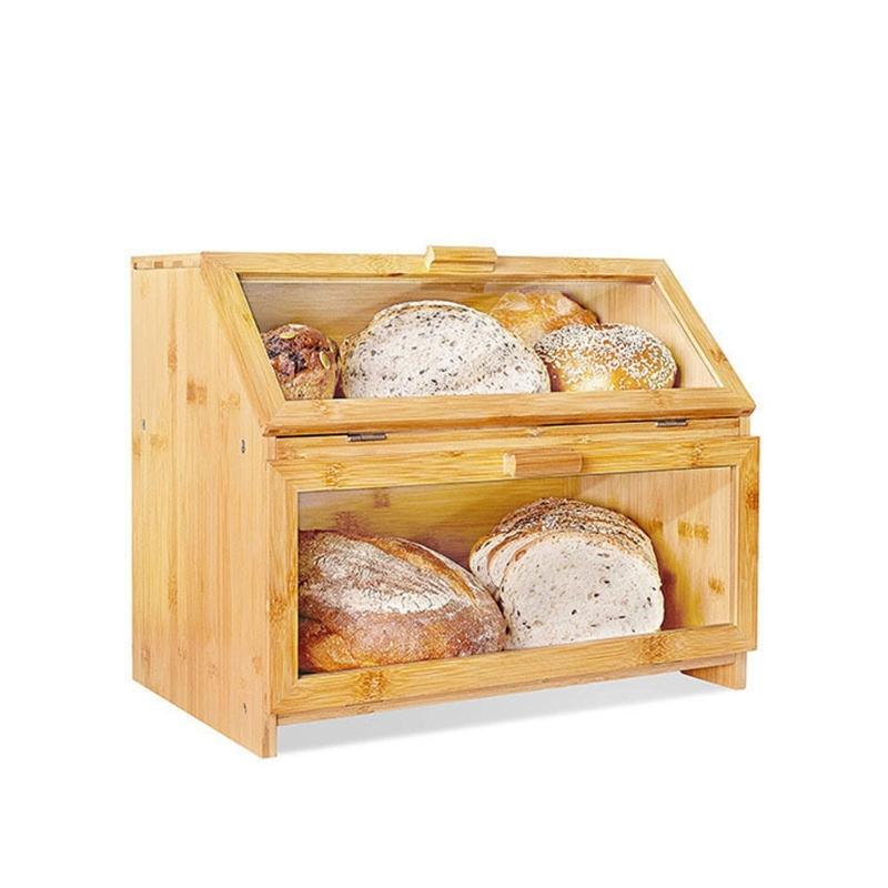 Boîte à pain en bambou à double compartiment et organisateurs de collations Portables pour le stockage de boulangerie et l'utilisation de fournitures de cuisine