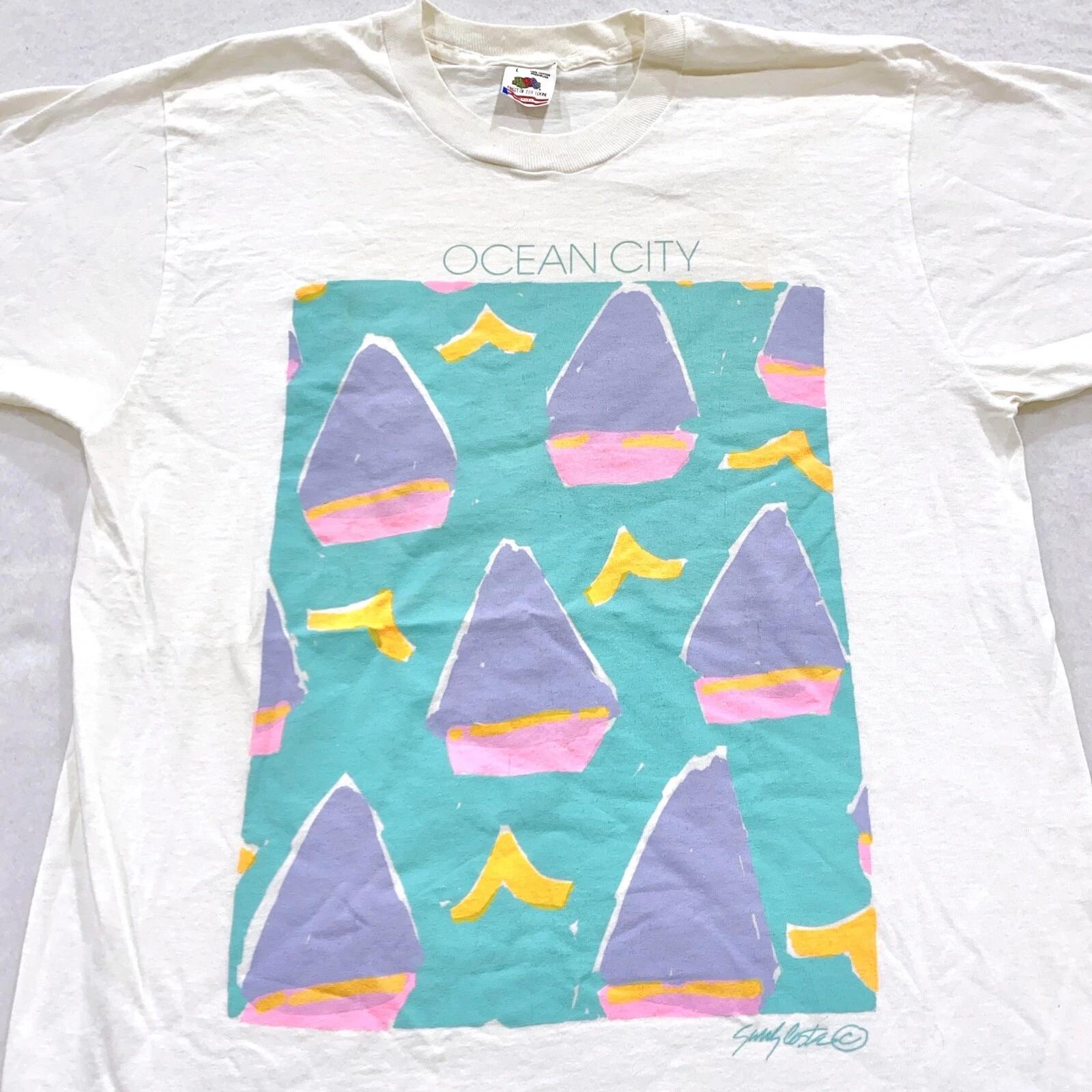 vintage 90s OCEAN CITY MARYLAND ART T-Shirt MEDIUM soft sail 80s S
