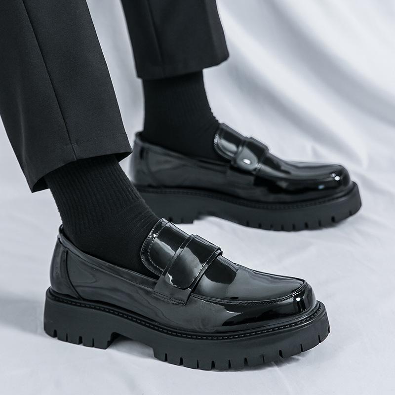 Men's loafers British style business dress glossy leather shoes platform casual one-pedal big head men's shoes large size 46