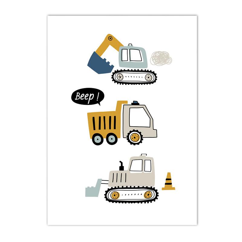 Kreslený Jeřáb Bagr Traktor Nákladní plakát Nástěnné umění Obraz na plátně Dětská školka Chlapci Obrázky Nordic Wall Print Room Decor