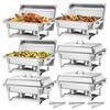 Rectangle Chafing Dish, 9.91L 6 Pack Stainless Steel Chafing Dish, Food Warmer Chafer Complete Set with Hollow Handle, 3 Food Tongs, Lid