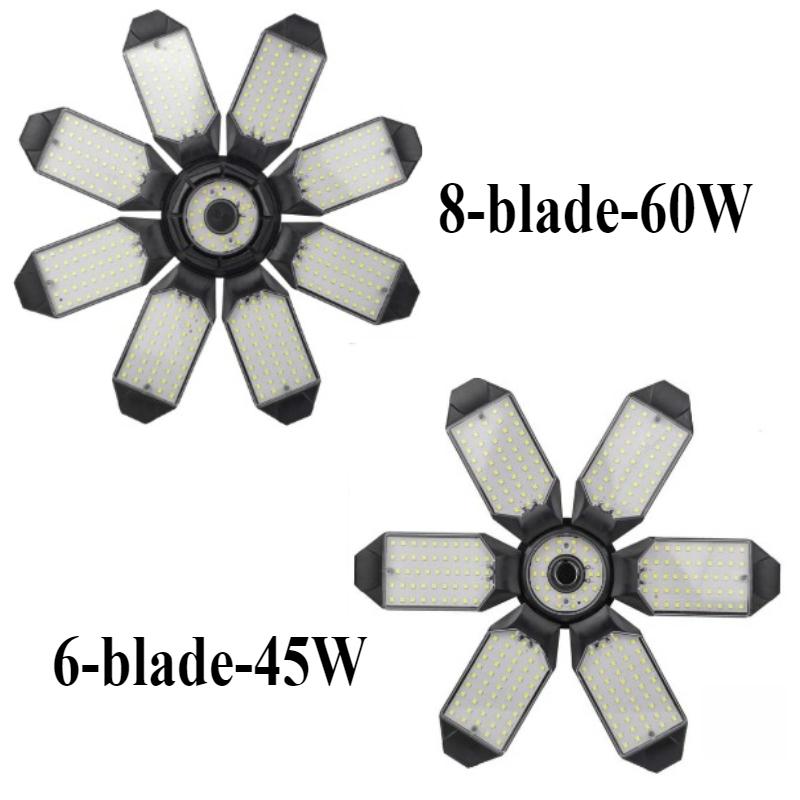 

Мощный гаражный светильник 200 Вт, светодиодные складные лампы E27, регулируемая многопанельная потолочная лампа для освещения мастерской и склада 6-blade-45W