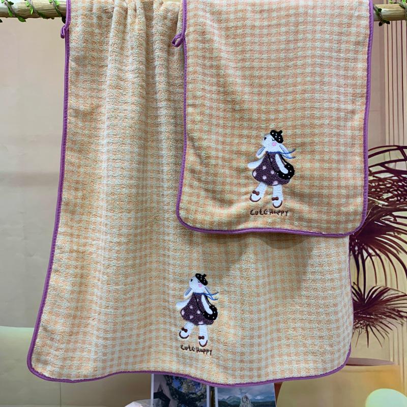 Large Cartoon Coral Fleece Towel - Quick-Dry, Absorbent & Embroidered for Hair & Face Face Towel
