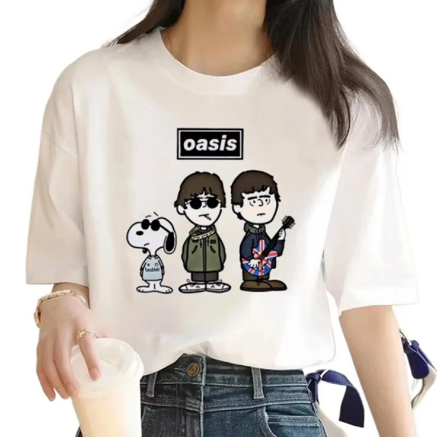 

2025 OASIS Band Snoopy Short-sleeved T-shirt Retro European and American Punk Rock Young Cartoon Cartoon Women T-shirt XXXXXL