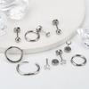 Stainless Steel Zircon Stud & Round Wire Earrings Set with Vacuum Electroplating Finish