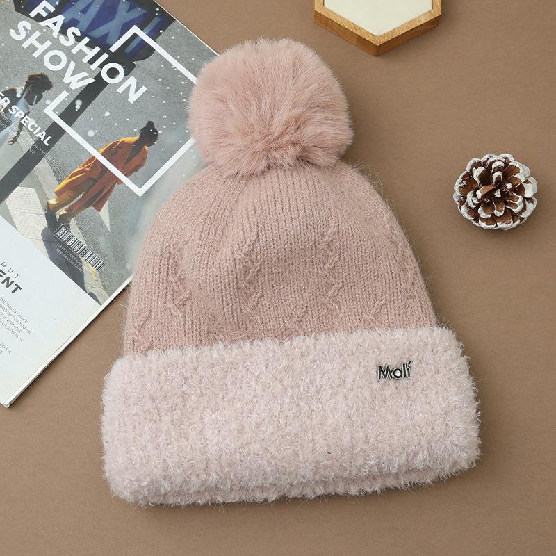 Korean Version with Versatile Gold Wire Plus Velvet Rabbit Fur Warm Hat Winter Outdoor Cold Hat Big Head Flange Hat