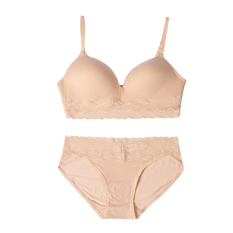 Women's Seamless Underwear Set for Small Chest Push-up Bra Without Underwire Comfortable and Breathable Lace Panties