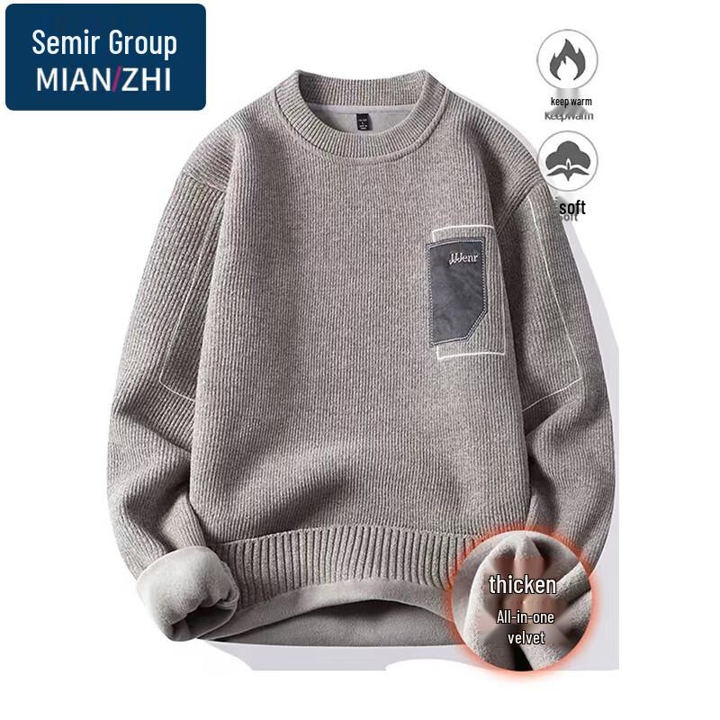 MianZhi Men's Crew Neck Fleece Lined Knit Sweater