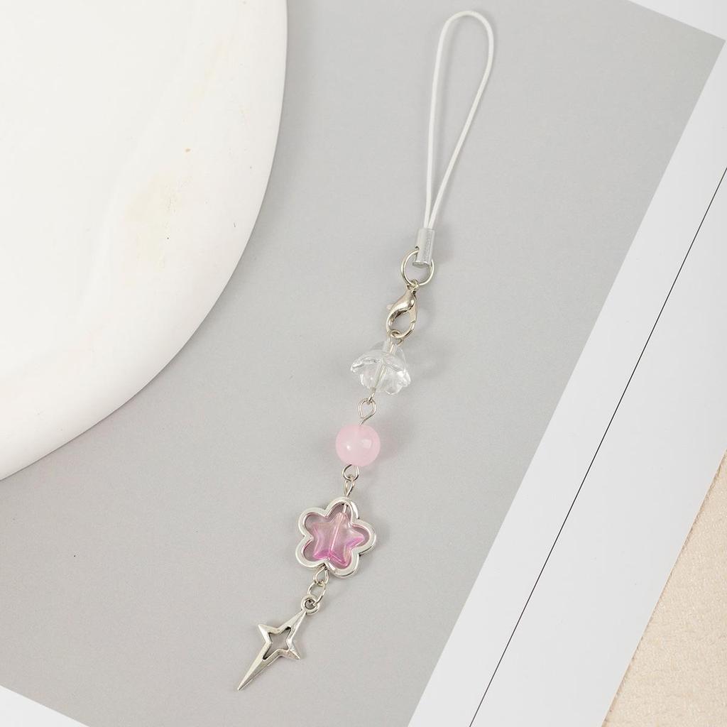 Japanese & Korean Sweet Translucent Beaded Flower Star Phone Charm Pendant USB Decoration