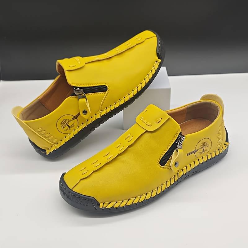 Men’s Large Size Zipper Leather Slip-On Casual Loafers 36 жёлтый