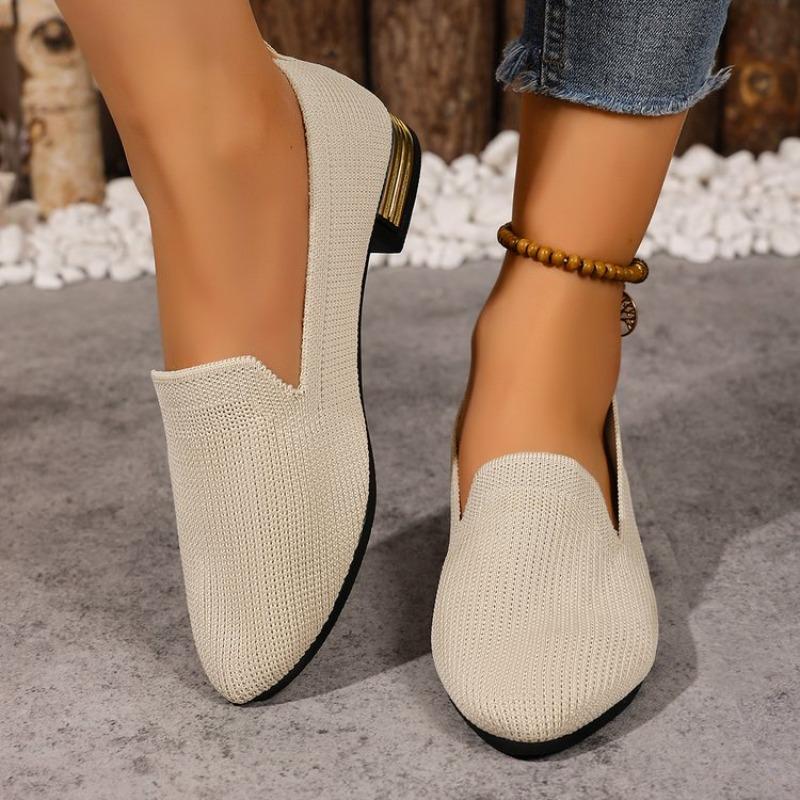 Fashion Women Solid Color Pointed Head Mesh Loafers Shallow Woman Soft Bottom Knit Ballet Flat Shoes Female Casual Slip on Boat Shoes