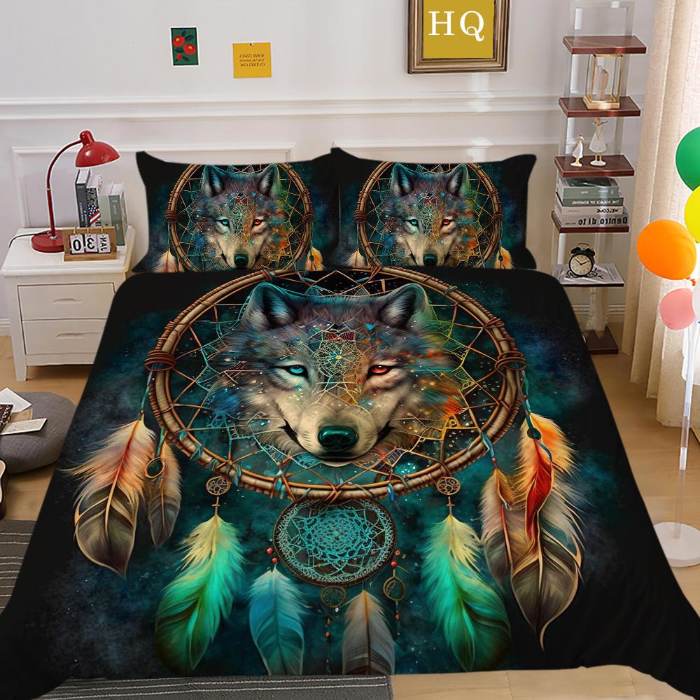 Bettbezüge, Wolf-Druck, King-Size-Mikrofaser-Bettwäsche-Set, Bezug für Mann, weich, hochwertige Heimtextilien