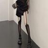 Women Aesthetic Sexy Side Crisscross Hollowed Out Thigh Stockings Tights Goth Rose Flower Patterned Suspender Pantyhose