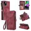 For iPhone 15 RFID Blocking Stand Leather Case Drop-proof Phone Cover Zipper Pocket Wallet with Strap