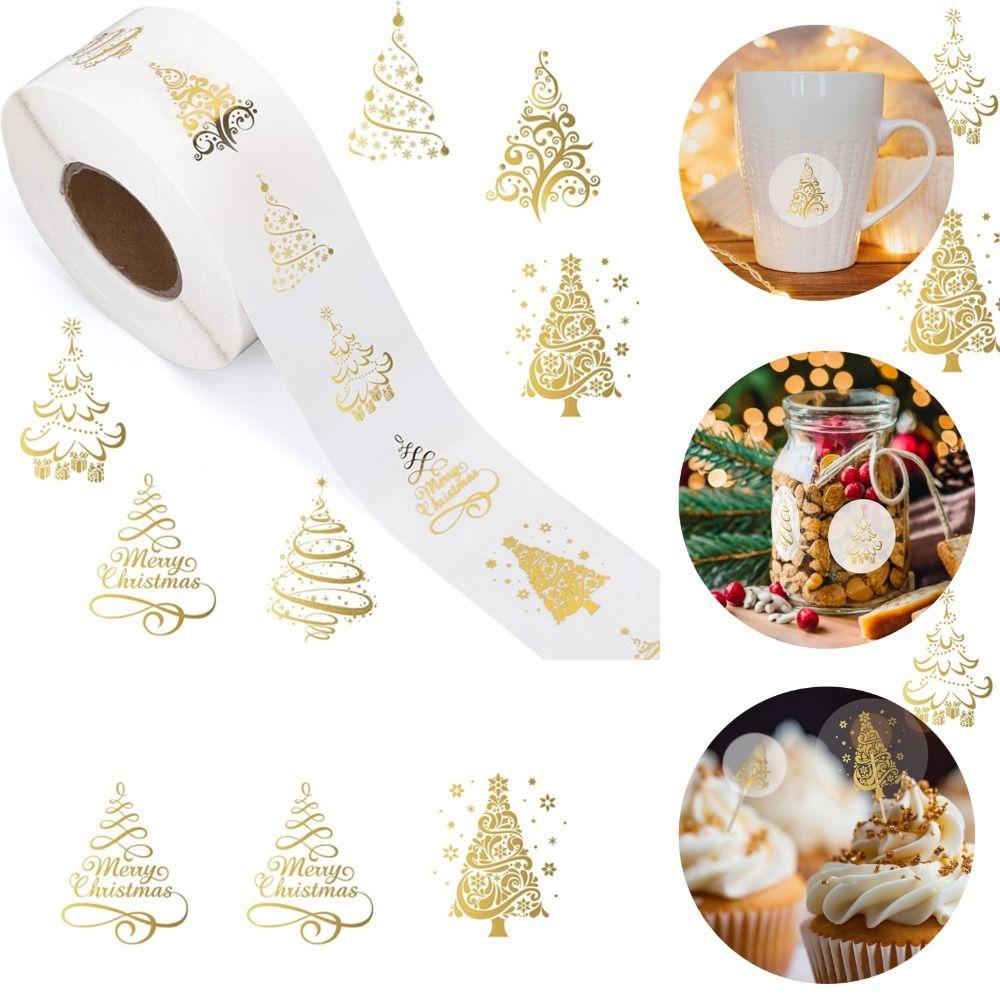 Gold Foil Design Christmas Stickers Roll Self-Adhesive Label Decals  Holiday Envelope