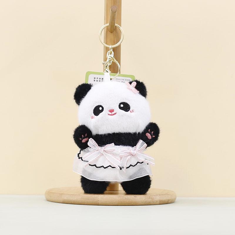 Keychain Plush Panda Pendant With Wearing A Gauze Skirt With A Bow Design