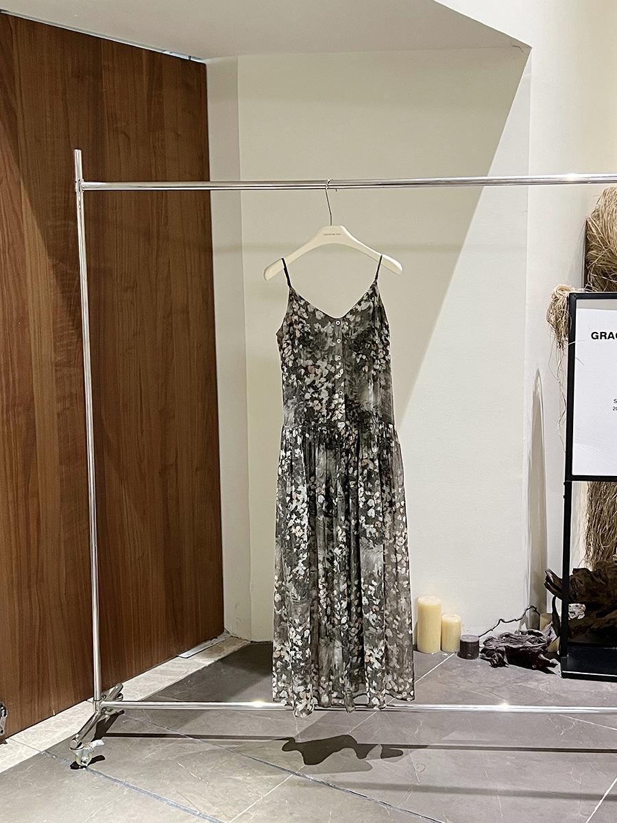 GRACETINAHOO Spring Silver Thread Floral Print Resort Slip Dress (Style LYA987) M