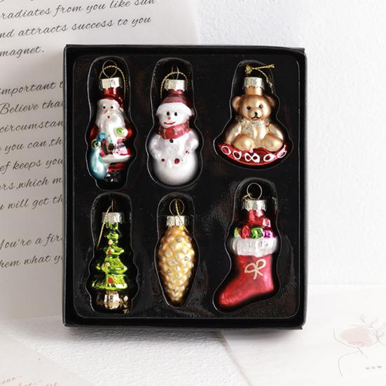 9 Pcs Christmas Ornaments Mini Resin Bear Tree Snowman Santa Xmas Tree Hanging Decoration for Winter Home Party Decor