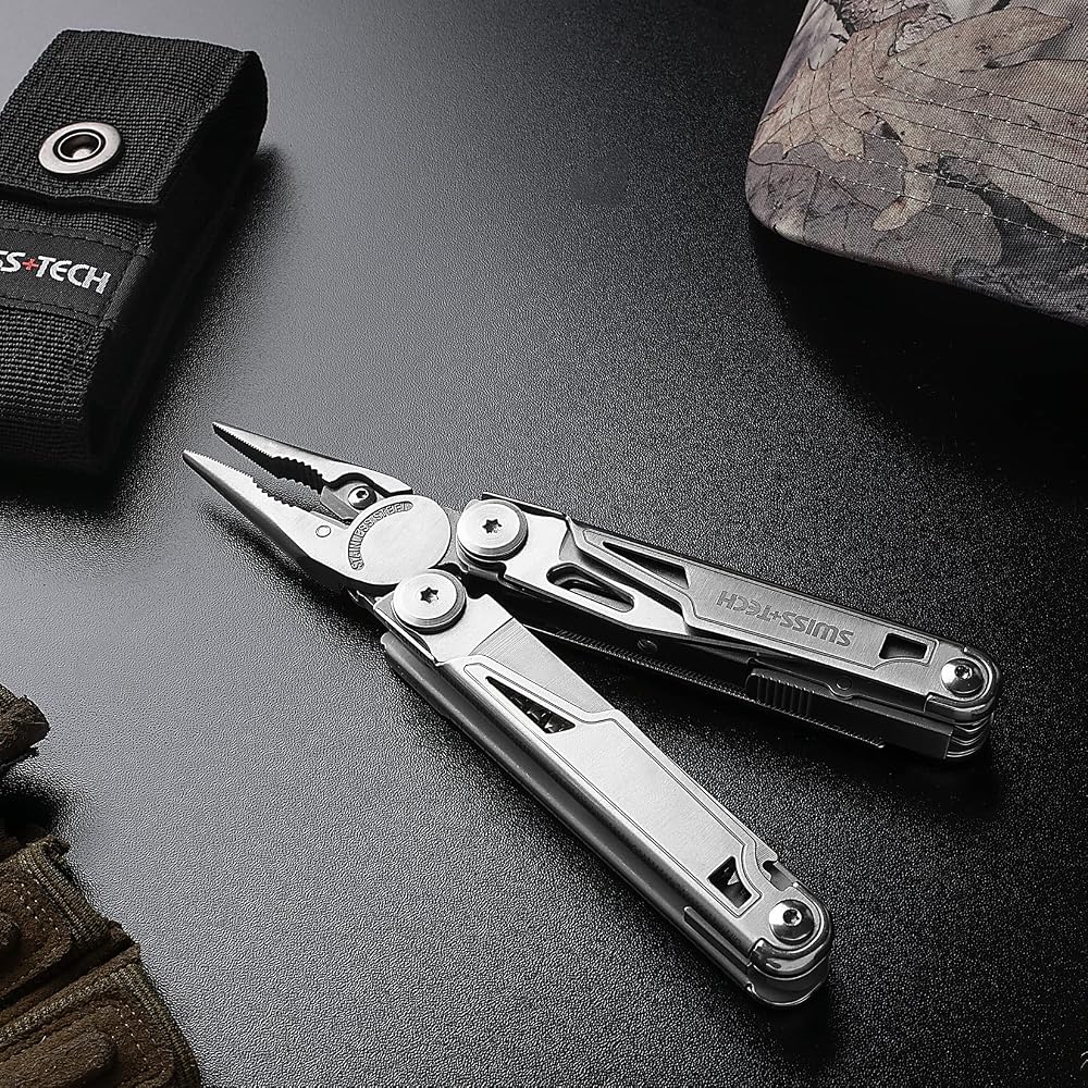 Swiss+Tech 16-in-1 Multi-Tool Pliers with Locking Feature, Cutter, Saw, Screwdriver, and Pouch for Outdoor and DIY Activities