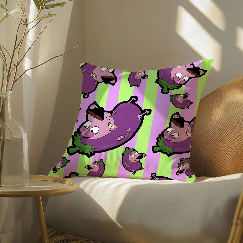Funny Cartoon Courage the Cowardly Dog-D Pillow Case Silky elegant Comfort Sofa Bed  Invisible zipper Beach pillowcase