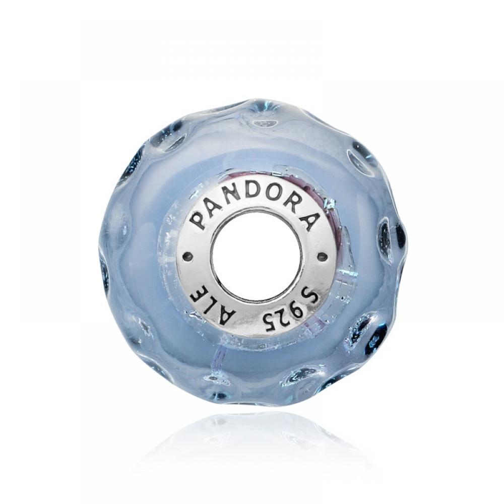 Pandora 798938c00 Wavy Dark Blue Glass Ocean Murano Silver Charm