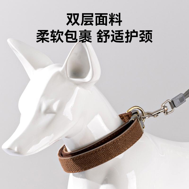 Double-layer neck protection dog collar, puppy wear-resistant and dirt-resistant adjustable medium-sized dog can be towed solid color dog collar