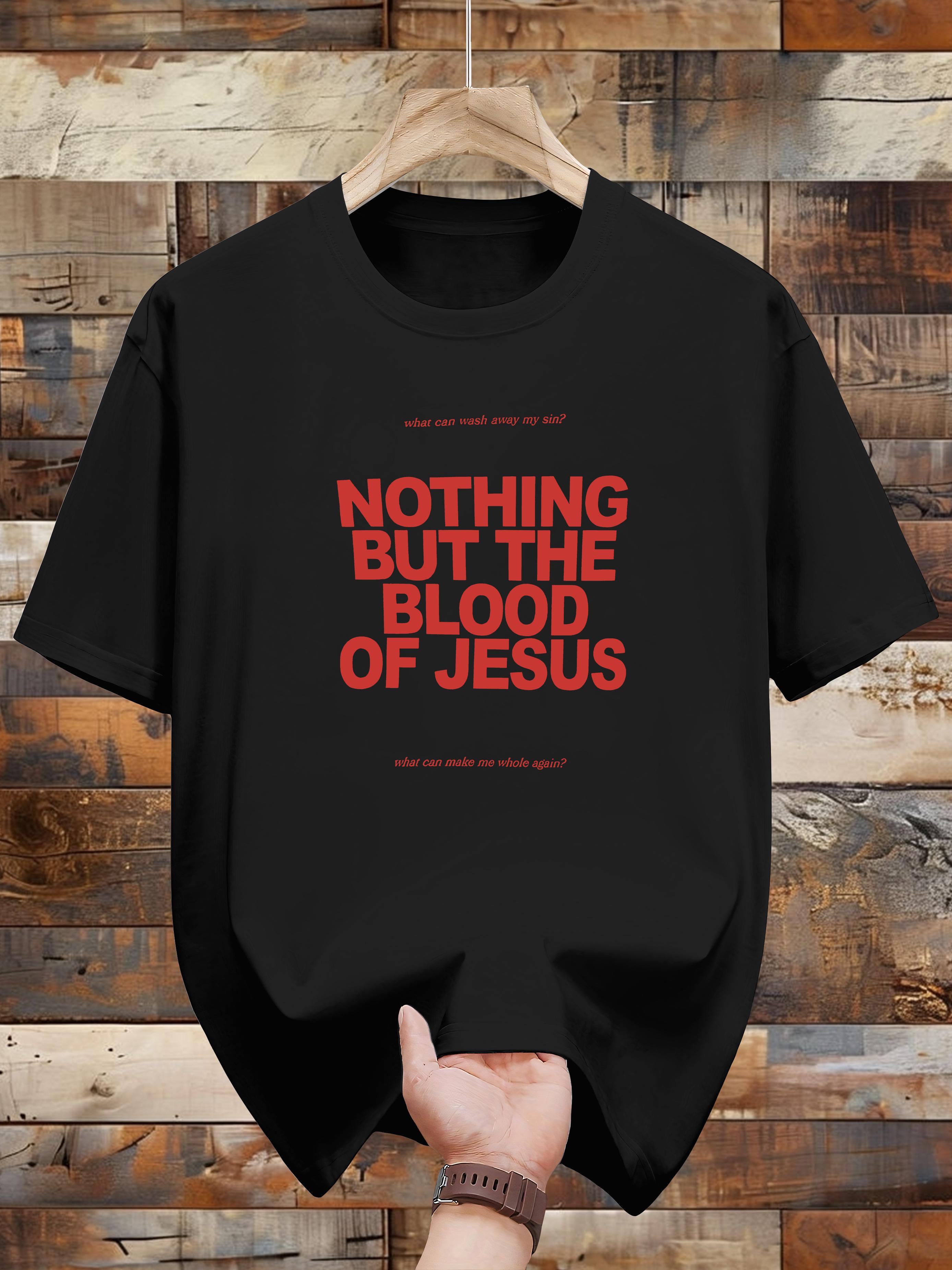 

Niuwang Selection T-shirt - White Casual Graphic Print Tee with Bold Red Nothing But The Blood of Jesus Design M