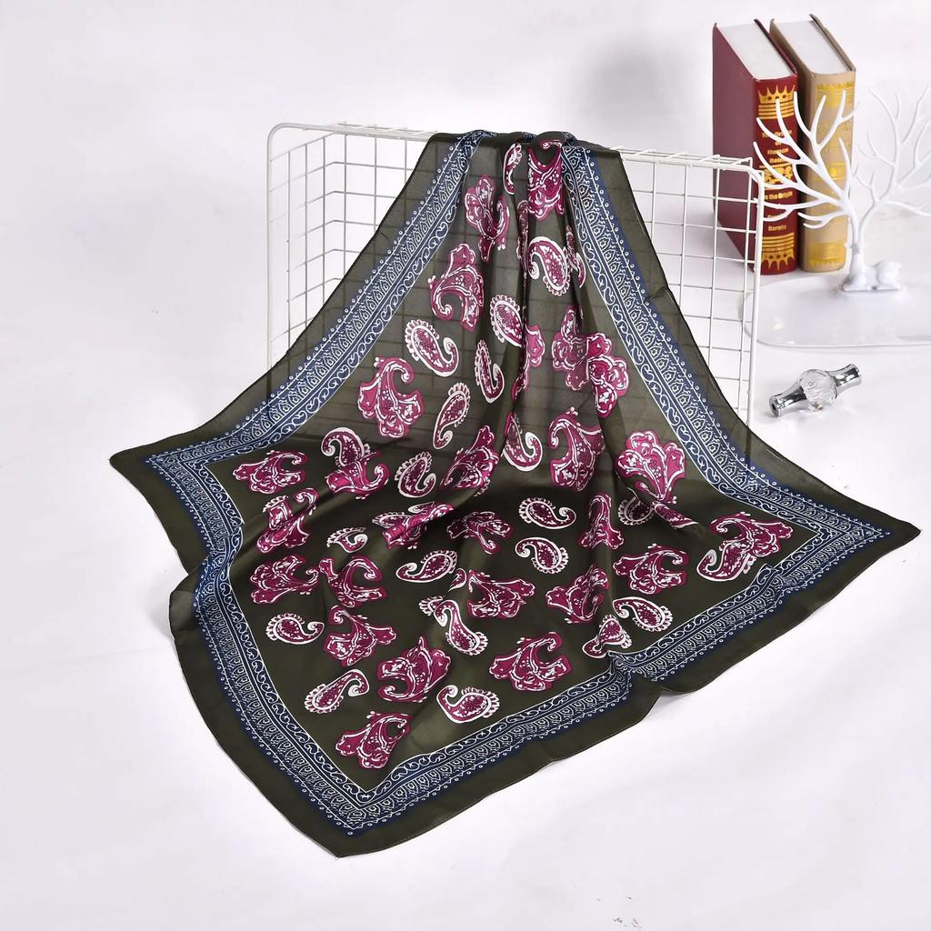 70cm Fashion Bandana Hair Scarf For Women Paisley Print Kerchief Silk Satin Head Scarfs Square Shawl Wraps Neck Scarves For Lady