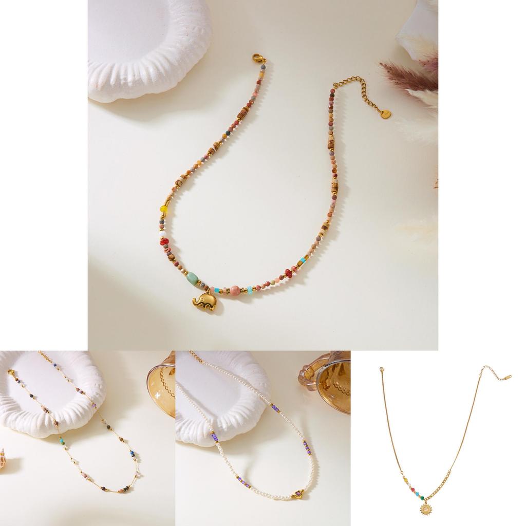 Stainless Steel Necklace With Sunflower Motif And Natural Turquoise For Casual Wear