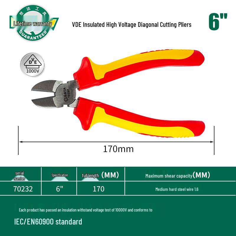 SATA 70232 VDE Insulated Diagonal Pliers