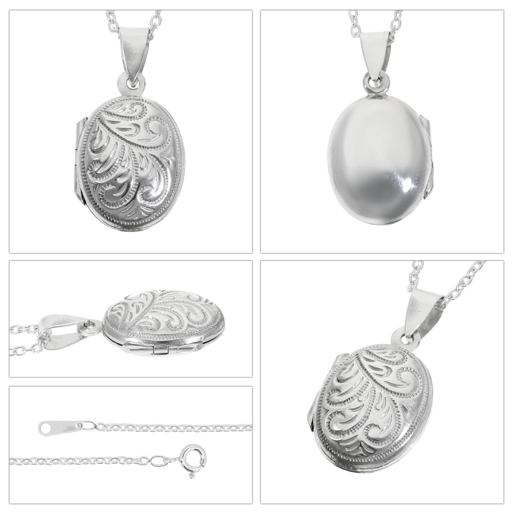 Gin No Oval Plant Decorative Egg Locket Necklace with Sterling Arabesque Oval Photo Perfect for Carrying Around [Shinjuku Kura] Chain, Silver, Ivy,