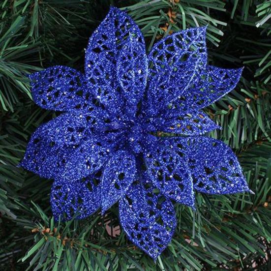 5Pcs Glitter Hollow Artificial Christmas Flower Ornament Xmas Tree Garland Decor