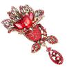 Flower Brooch Pin Women Retro Elegant Exquisite Alloy Red Rhinestone Brooch for Wedding Banquet Party
