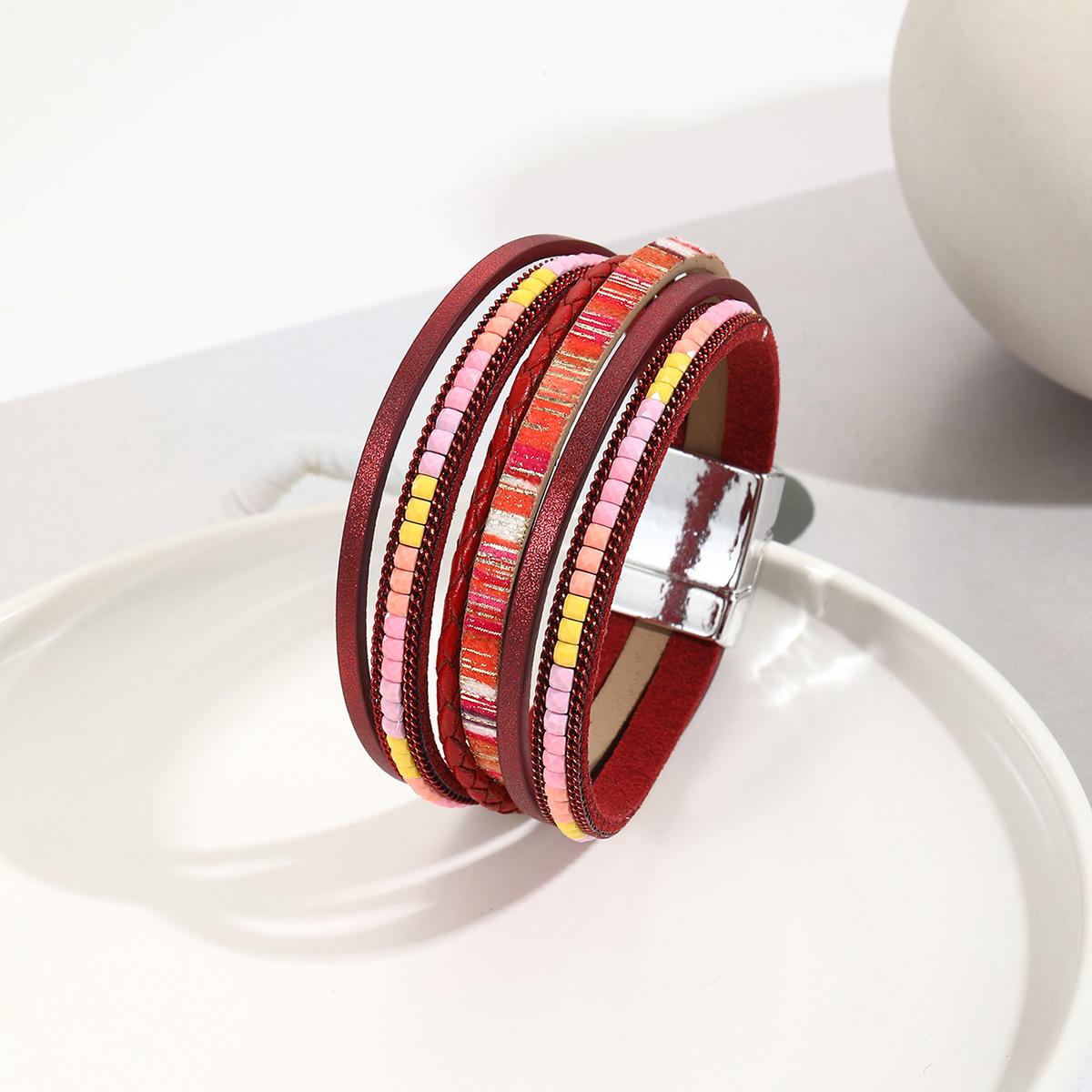 

Богемский многослойный кожаный браслет-обертка с магнитной застежкой для женщин