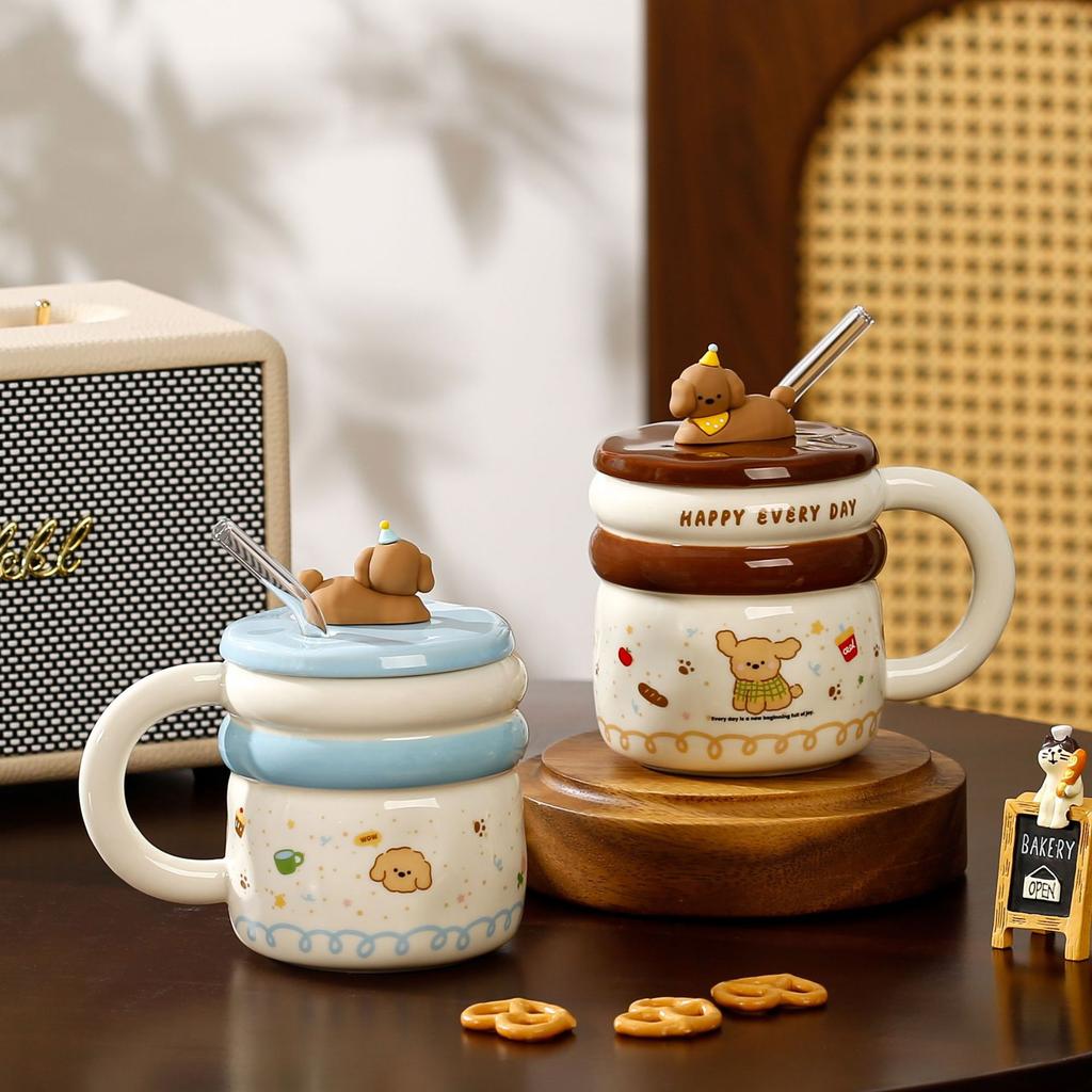 Tasse Paille pour Chiot Tasse en Céramique Mignonne Tasse à Eau Ménagère Tasse à Lait pour Enfants Cadeau Souvenir de Grande Valeur