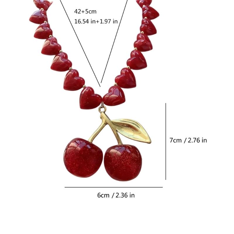 Elegante Stabile Acryl-Kirschen Anhänger Halskette Akzentuiert Mit Stilvollen Liebesperlen Geeignet für Alltägliche Styles Tragen