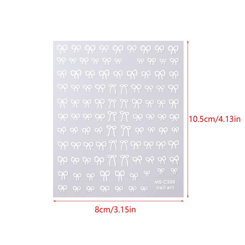 Shining White Ribbon Bow Nail Stickers 3D Nail Art Design Decoration Decals Ribbon Bow Diy Manicure Stickers