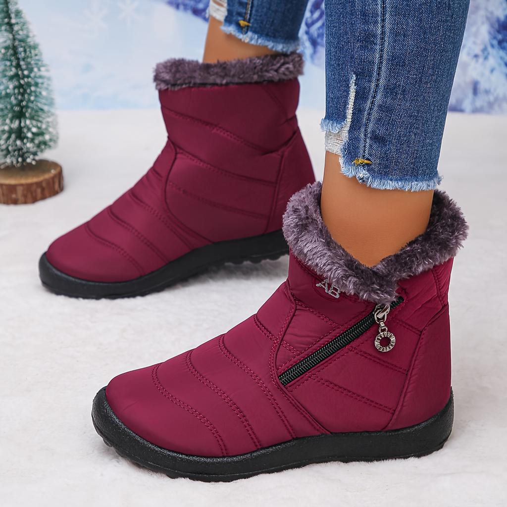 Women's Ankle Booties with Fuzzy Collar Stylish Winter Footwear Comfortable Slip Trendy Short Boots Perfect for Cold Weather