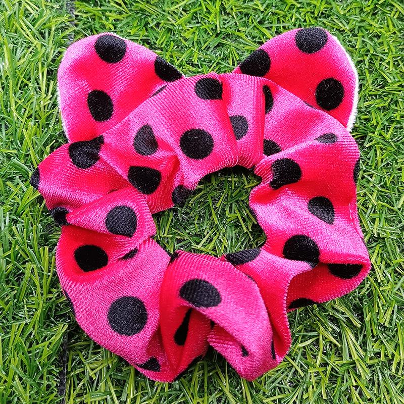 Velvet Leopard Print Polka Dot Cat Ear Scrunchie - Cute Girly Hair Accessory