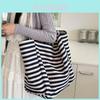 Large Capacity Korean Style Striped Canvas Tote Bag With Embroidery For Moms And Everyday Use