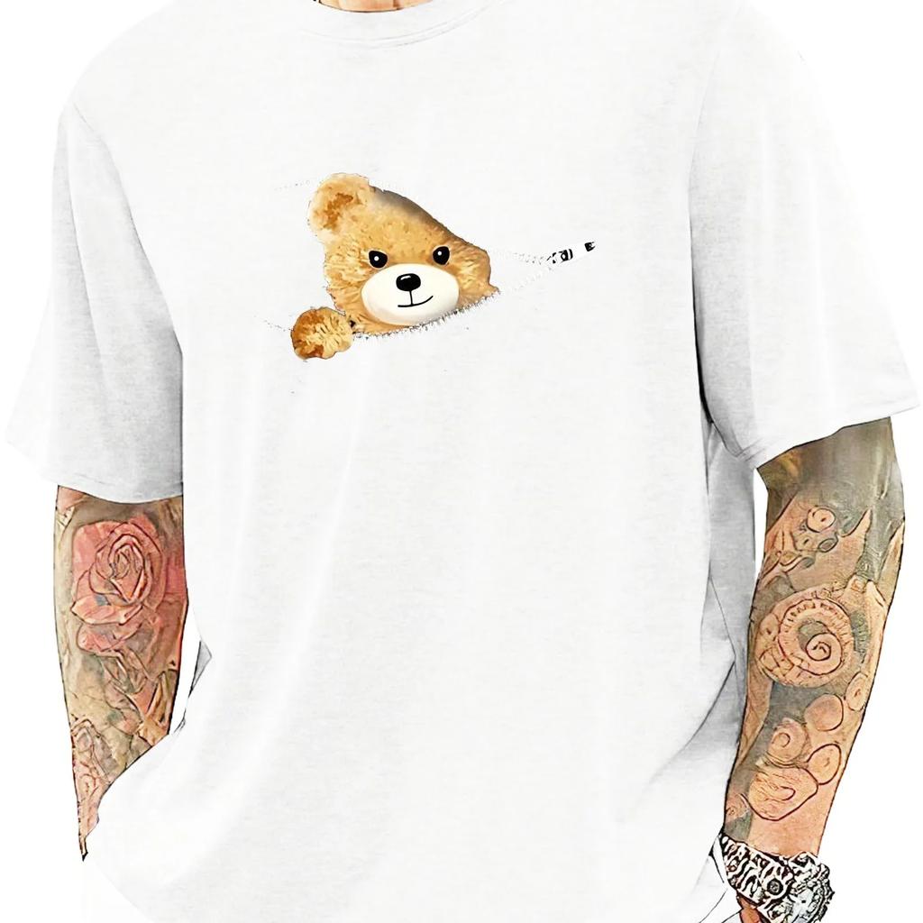 Cartoon cute bear print summer 100% pure cotton comfortable top 2025 sporty comfortable round-neck short-sleeved T-shirt