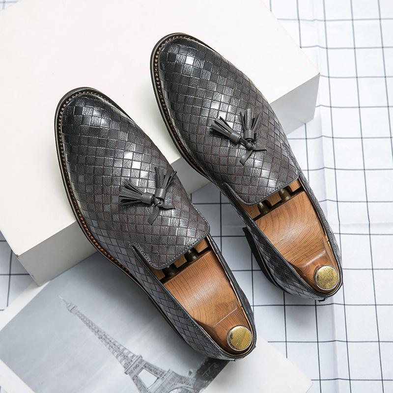 Large Size Casual Leather Shoes British Inner Height Increase Soft Sole Braided Fringe