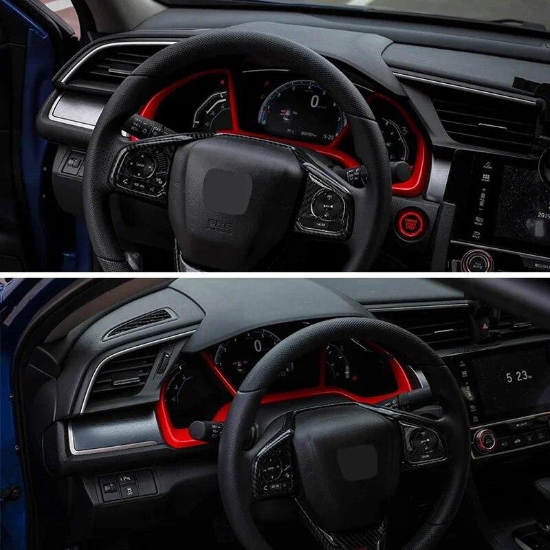 Car Dashboard Decor Frame Red Trim Sticker for Honda Civic 10th Gen 2016 2017 2018 2019 2020 2021 Auto Interior Accessories